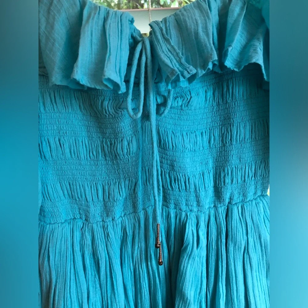 Free People Oasis Midi Dress in Bright Turquoise Blue